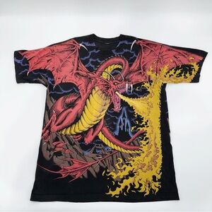 Vintage 1993 Liquid Blue  Dragon All Over Print T-Shirt Fantasy Graphic